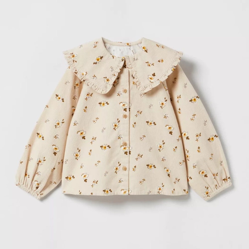 Zara kids, fine-waled corduroy bib collar shirt, 12-18 M